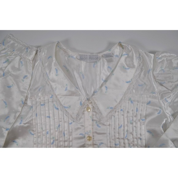 Jean Alison Nwt's Satin Long Gown Nightgown Blue Floral Pin Tuck Women's M - Picture 7 of 16